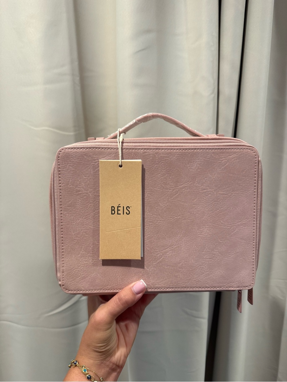 BEIS Blush Pink Structured Cosmetic Case with Top Handle